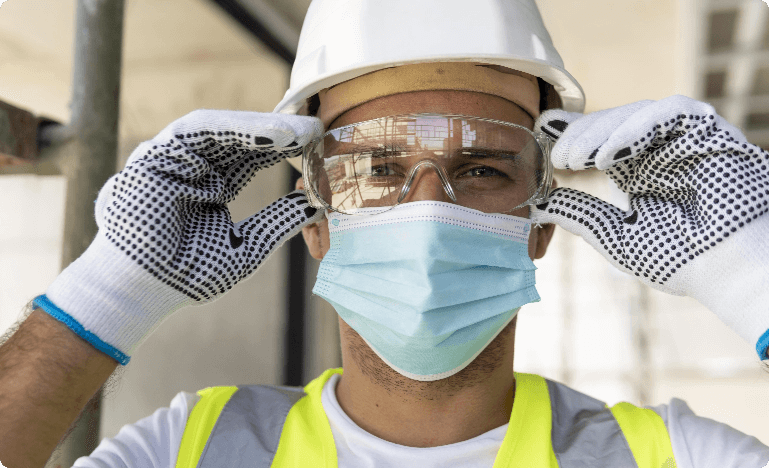 Man showing how we protect our self during work